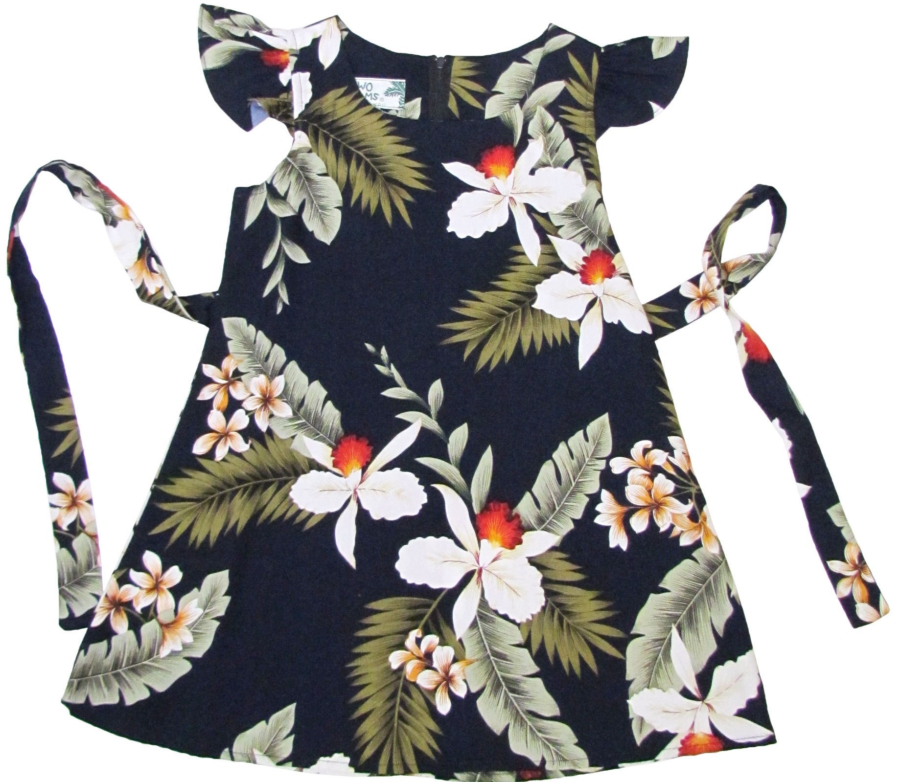 Girls Hawaiian Dress Hawaiian Orchid in Navy