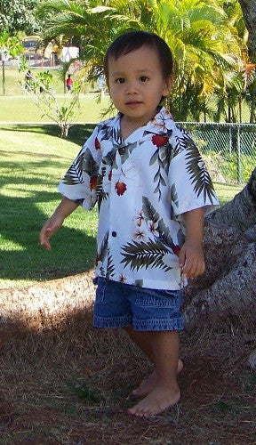 Two Palms Boys Shirt Hawaiian Orchid White