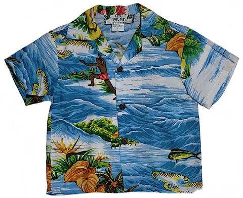 Two Palms Boys Hawaiian Shirt Ocean Aqua