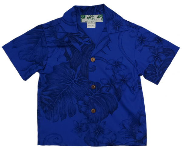 Boys Hawaiian Shirt Monstera Ceres Royal Blue