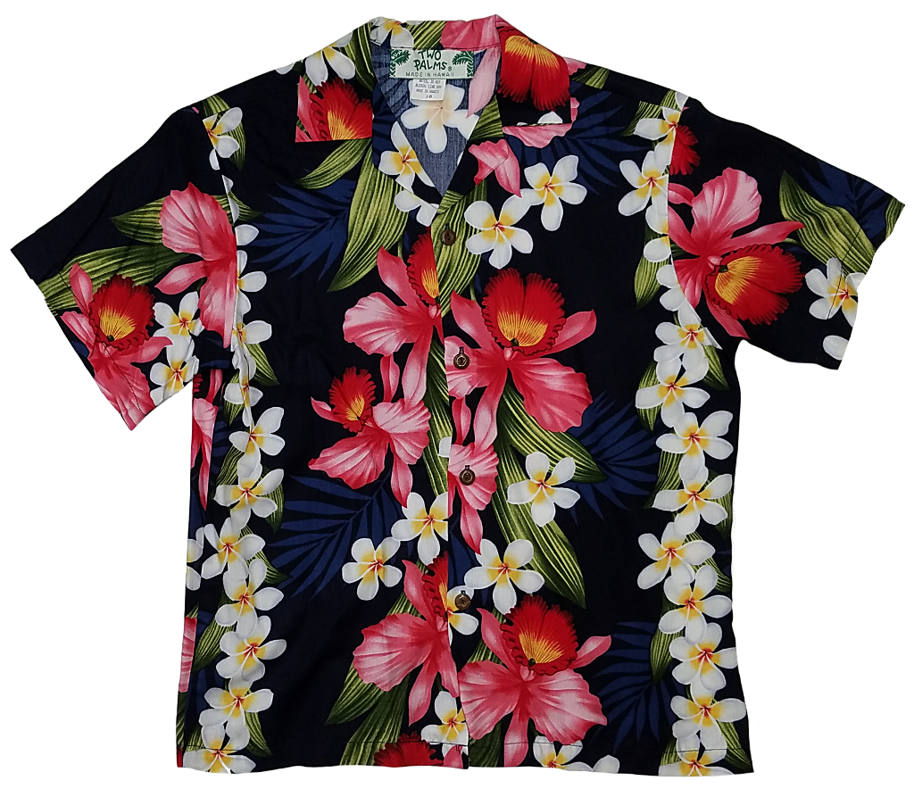 Boys Shirt Plumeria Orchid Panel Navy