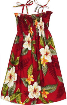 Girls Elastic Tube Top Dress Hawaiian Lelani Red