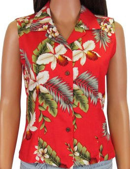 Sleeveless Blouse Hawaiian Orchid Red