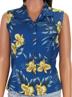 Sleeveless Blouse Orchid Fern Blue