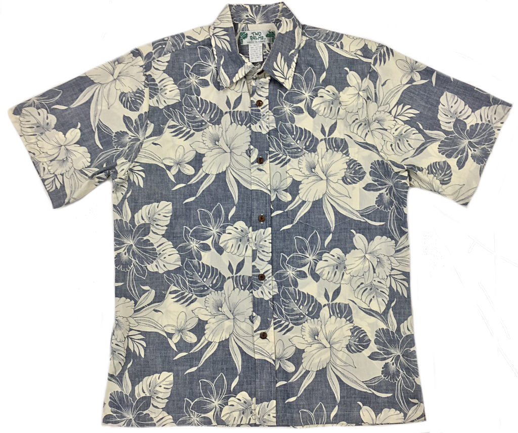 Reverse Print Shirt Monstera Hibiscus Navy