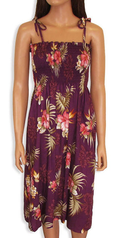 Two Palms Tube Top Dress Fern Hibiscus Purple