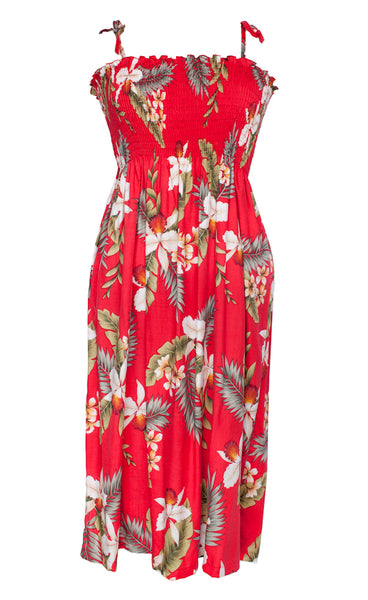 Tube Top Dress Hawaiian Orchid Red