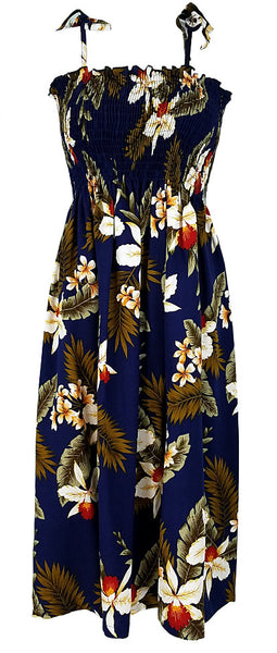 Tube Top Dress Hawaiian Orchid Navy