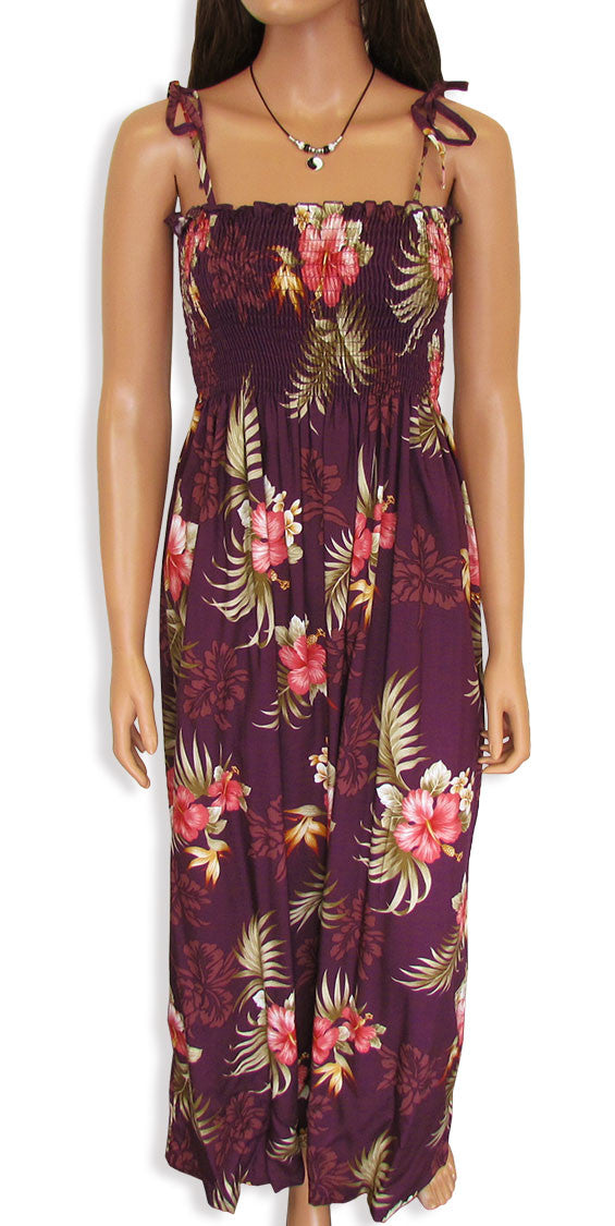 Tube Top Dress Fern Hibiscus Purple 45" Length