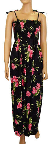 610R-OF-Black-Hawaiian Tube Dress - Orchid Fern