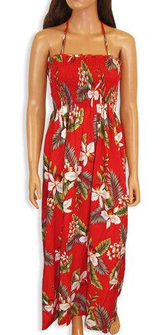 Tube Top Dress Hawaiian Orchid Red