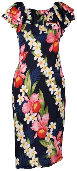 649R Plumeria Orchid Panel Navy