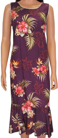 701-2R-Hawaiian Dress Fern Hibiscus Purple