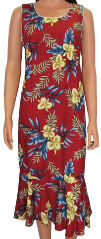 701-2R-Hawaiian Dress Orchid Fern Red