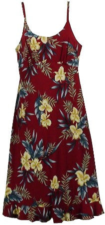 707R-Spaghetti Strap Mid-length Dress Orchid Fern Red