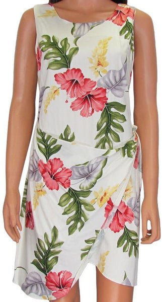 801R-Hawaiian Sarong Dress Monstera in Cream