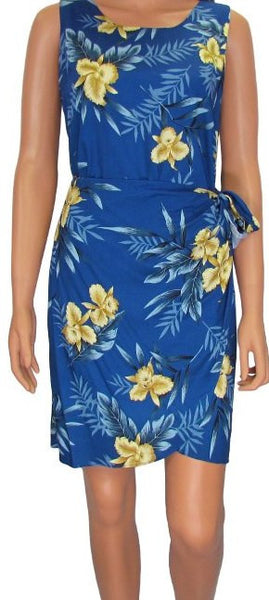 801R-Two Palms Hawaiian Sarong Dress in Blue