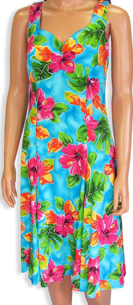 804R-Two Palms H-Strap Dress Hibiscus Watercolors Blue