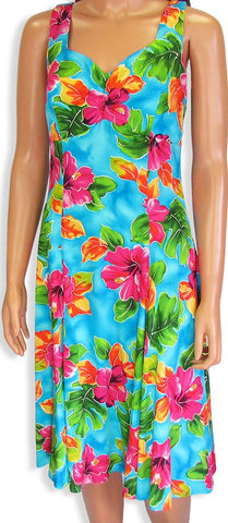 Two Palms H-Strap Dress Hibiscus Watercolors Blue