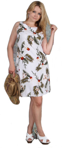 Short Tank Strap Hawaiian Dress Hawaiian Orchid White-902R