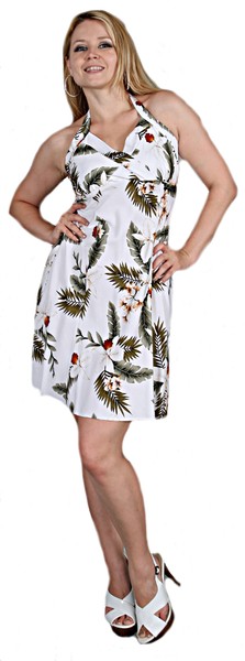 Hawaiian Short Halter Dress in white