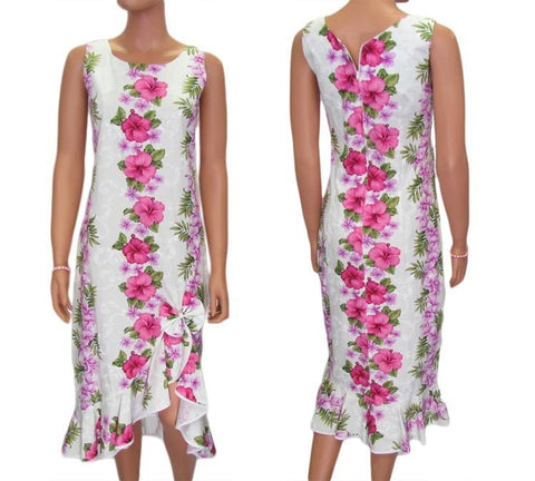 910C-Hawaiian Wedding Dress Plumeria Panel White