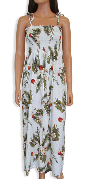 hawaiian dress wear Tube Top Dress Hawaiian Orchid White 45" Length