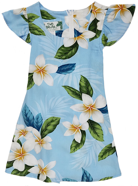 105R - Girls Hawaiian Dress Plumeria Sky Light Blue