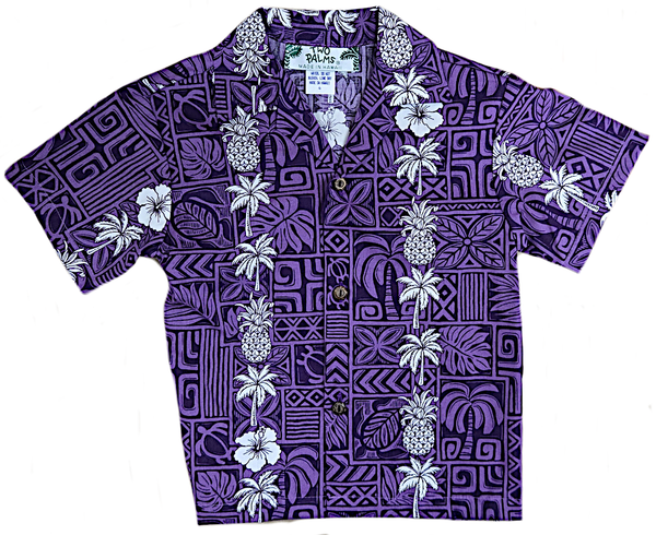 Boys Hawaiian Shirt Coco Panel Purple