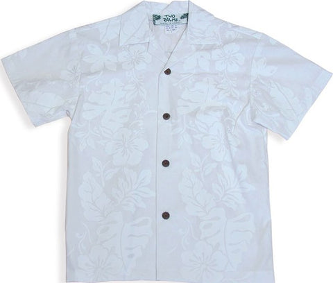 Boys Hawaiian Shirt Hibiscus Panel in White