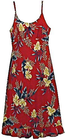 707R-Spaghetti Strap Mid-length Dress Orchid Fern Red