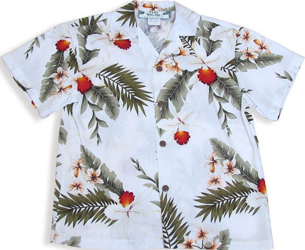 Two Palms Boys Shirt Hawaiian Orchid White – Two Palms Aloha Wear ...