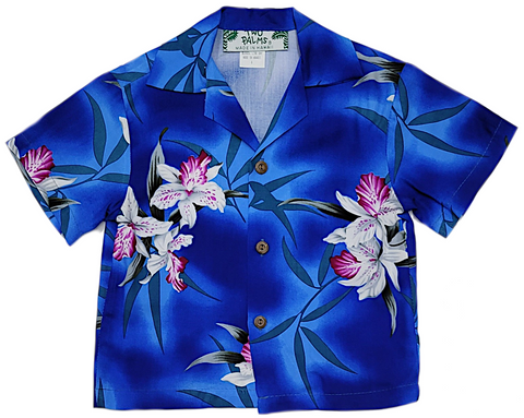 Two Palms Boys Hawaiian Shirt Midnight Orchid Blue