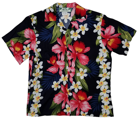 Boys Shirt Plumeria Orchid Panel Navy