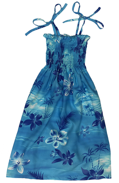 Girls Elastic Tube Top Dress Moonlight Scenic Blue