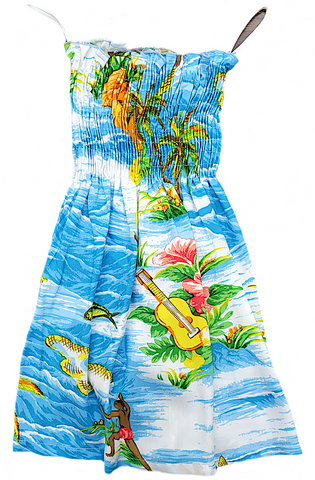 109R - Girls Elastic Tube Top Dress Ocean Aqua