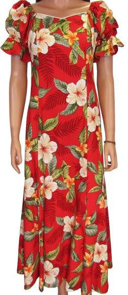 Elegant Hawaiian Dress Leilani in Red 2X Elegant Hawaiian Dress Leilani in Red 2X