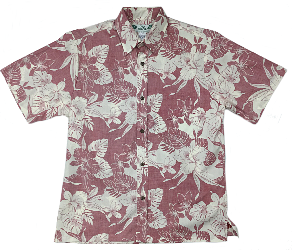 Reverse Print Shirt Monstera Hibiscus Red