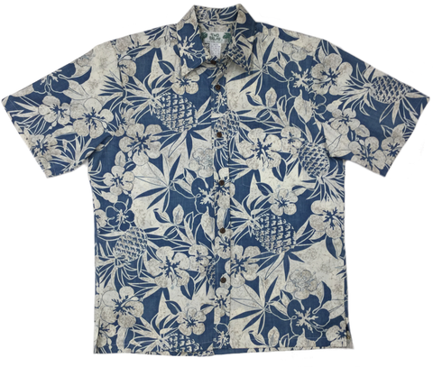 Reverse Print Shirt Pineapple Garden in Navy