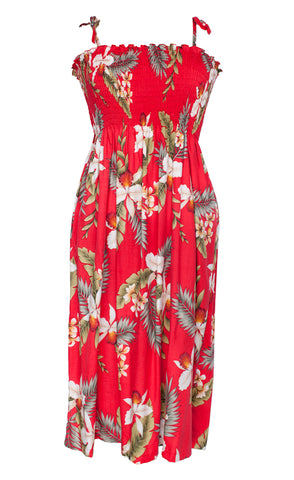 Tube Top Dress Hawaiian Orchid Red