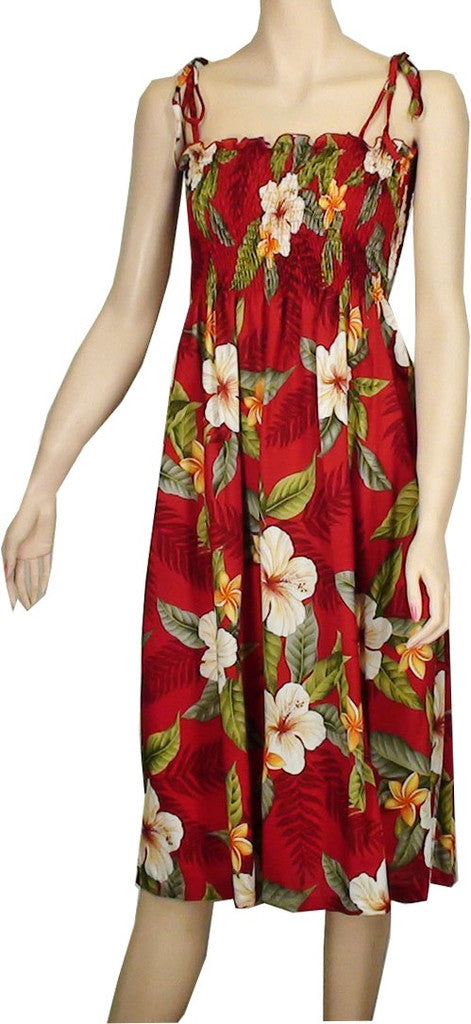 Hawaiian Spaghetti Strap Dress Elastic Tube Top Leilani in Red Hawaiian Spaghetti Strap Dress Elastic Tube Top Leilani in Red