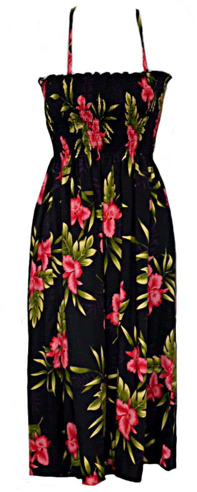 Tube Top Dress Orchid Fern Black