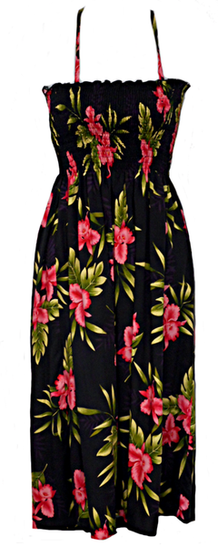 Tube Top Dress Orchid Fern Black