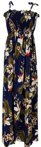 Tube Top Dress Hawaiian Orchid Navy
