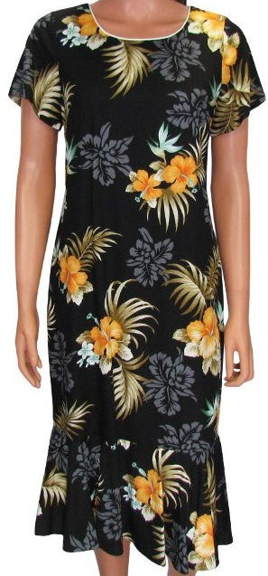 701-3R-Hawaiian Dress Fern Hibiscus Black Small 701-3R-Hawaiian Dress Fern Hibiscus Black Small