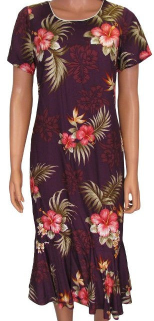 purple hawaiian dress 701-3R-Hawaiian Dress Fern Hibiscus Purple Large