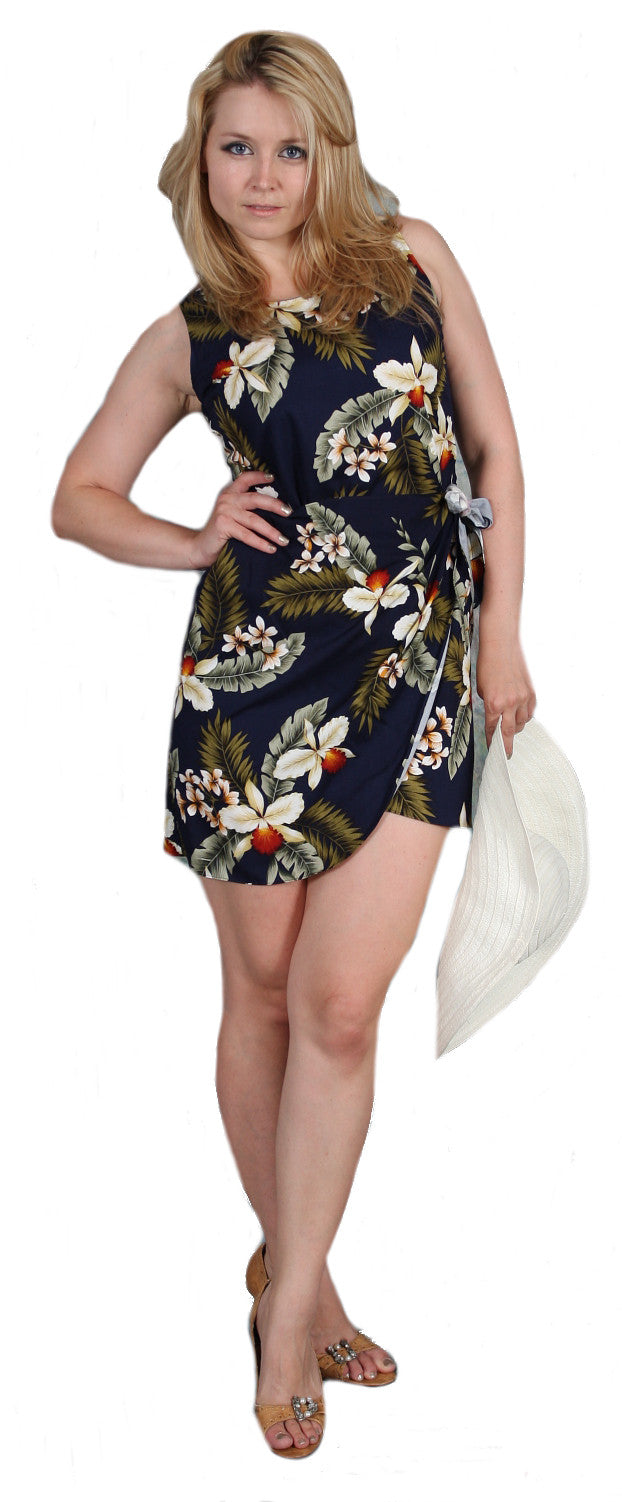 Two Palms Hawaiian Sarong Dress Navy Blue Small