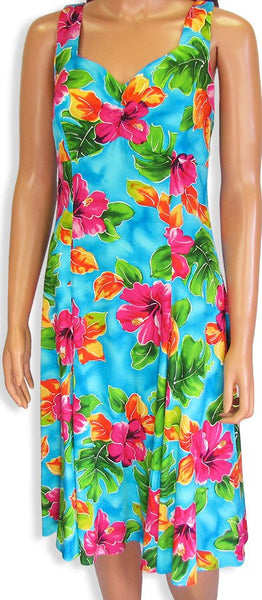 Two Palms H-Strap Dress Hibiscus Watercolors Blue
