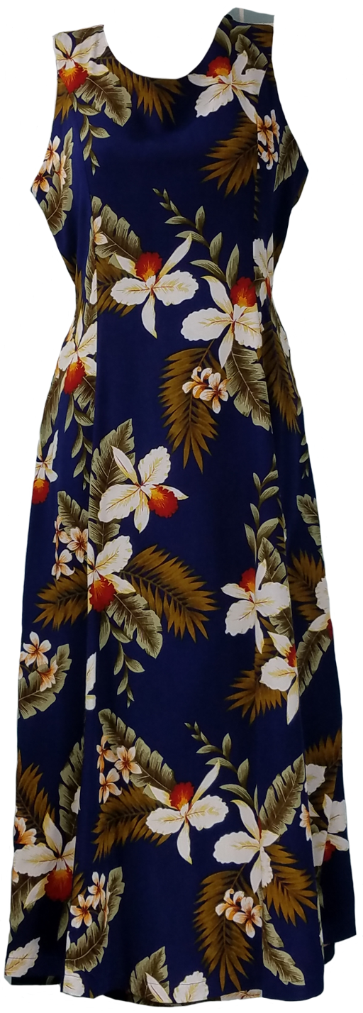 navy blue hawaiian dress navy blue hawaiian dress 909R-Tie Back Dress Hawaiian Orchid Navy 2X