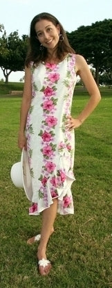Hawaiian Wedding Dress Plumeria Panel White